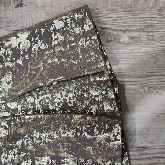 mark. Gold Patterned Metallic Pleated Knee-Length Skirt, Holiday Glam, Medium - Picture 5 of 9